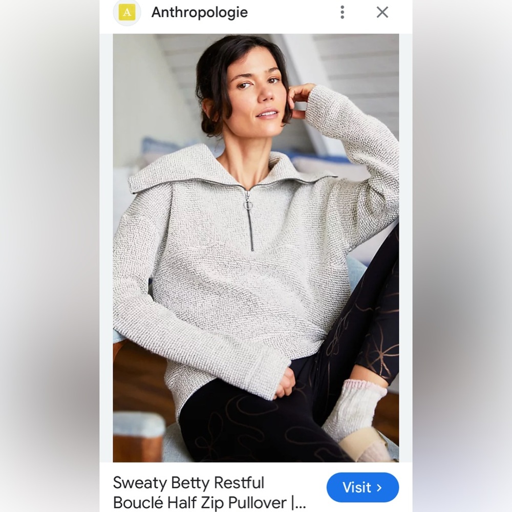 Anthropologie Sweaty Betty Restful Bouclé Half Zip Pullover Size S Fits up to L